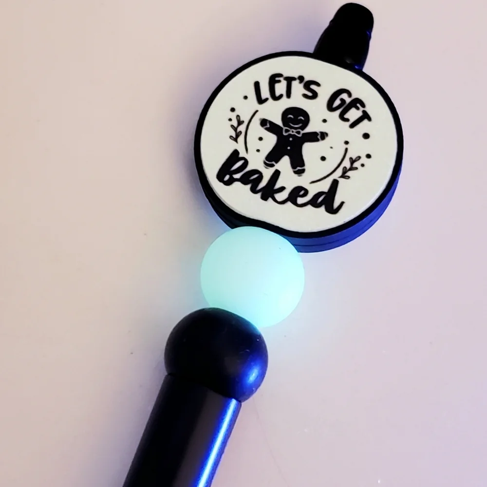 Handmade Glow In Dark Let's Get Baked Gingerbread Silicone Focal Bead Pen